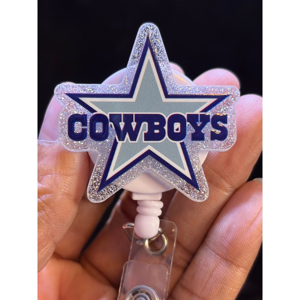 Dallas Cowboys Retractable Badge Reel Blue Glitter NFL ID Holder